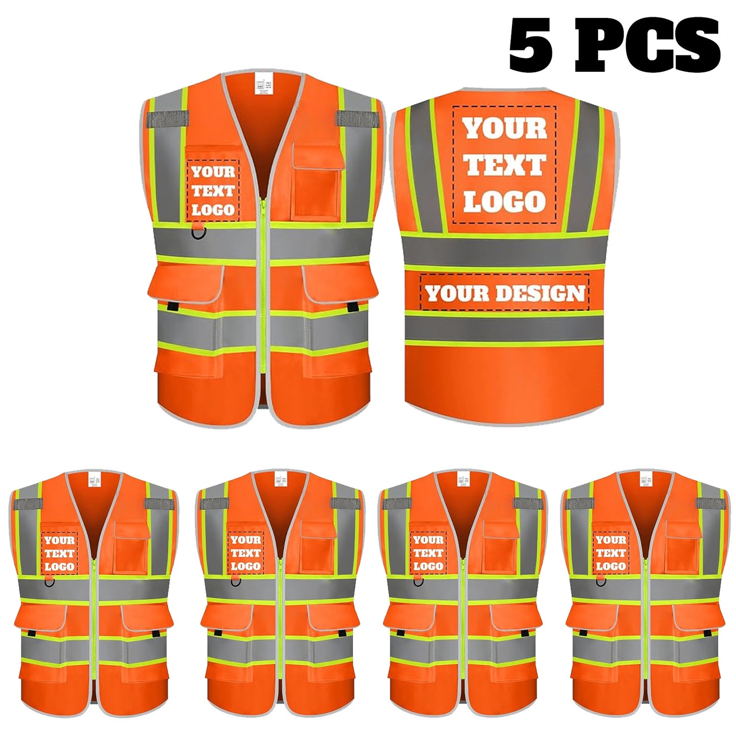 9 Pockets Custom Safety Vest Logo Hi Vis Reflective High Visibility Work Vest Class 2 Type R
