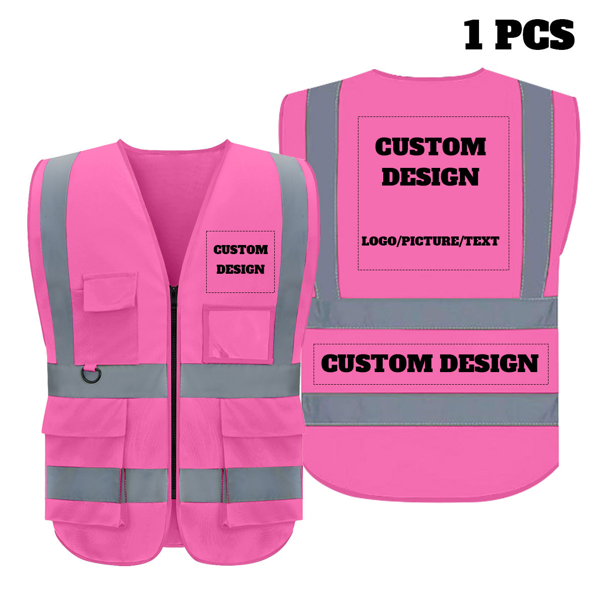 Chaleco de seguridad personalizado con logotipo personalizado, chaleco reflectante de alta visibilidad de clase 2 con 5 bolsillos y cremallera, ropa de trabajo para construcción.