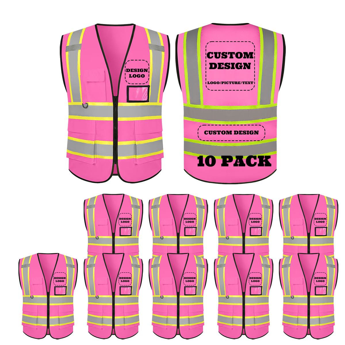 custom pink safety vest 10 pack