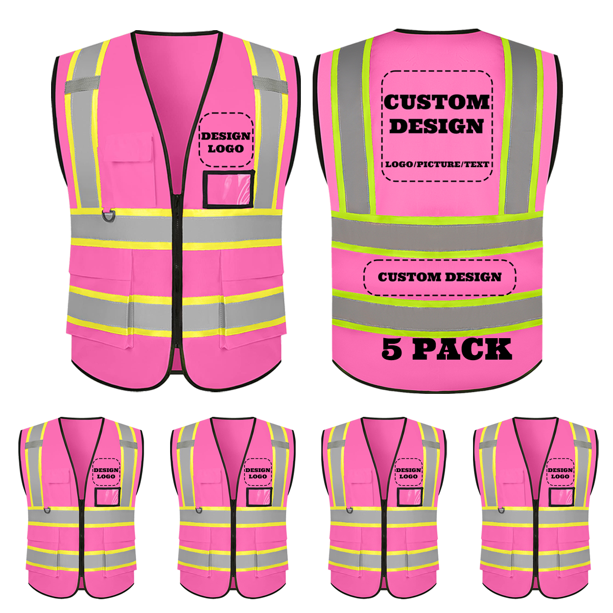 custom pink safety vest 5 pack