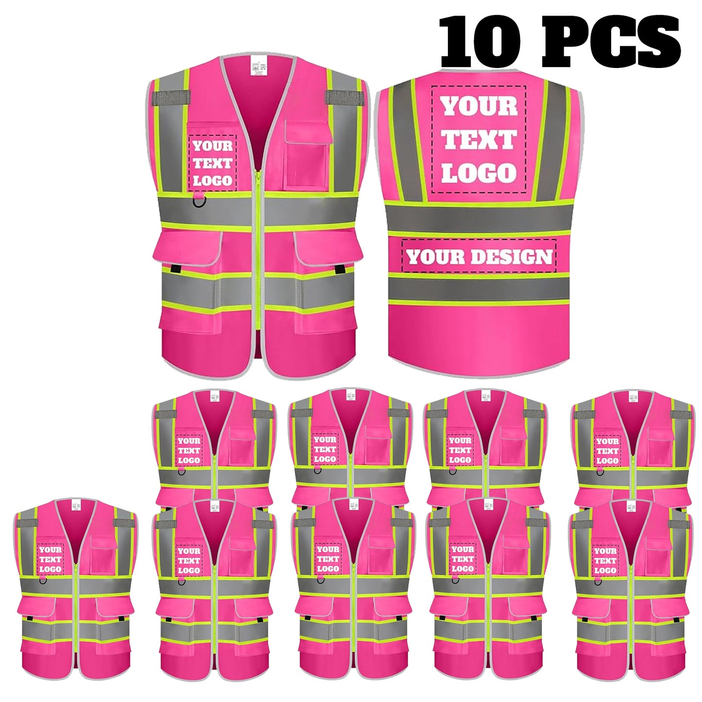 9 Pockets Custom Safety Vest Logo Hi Vis Reflective High Visibility Work Vest Class 2 Type R