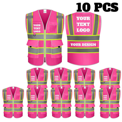 9 Pockets Custom Safety Vest Logo Hi Vis Reflective High Visibility Work Vest Class 2 Type R