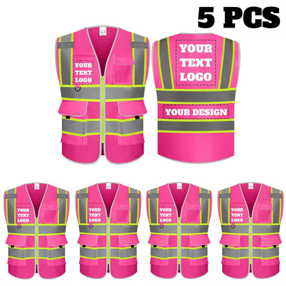 9 Pockets Custom Safety Vest Logo Hi Vis Reflective High Visibility Work Vest Class 2 Type R