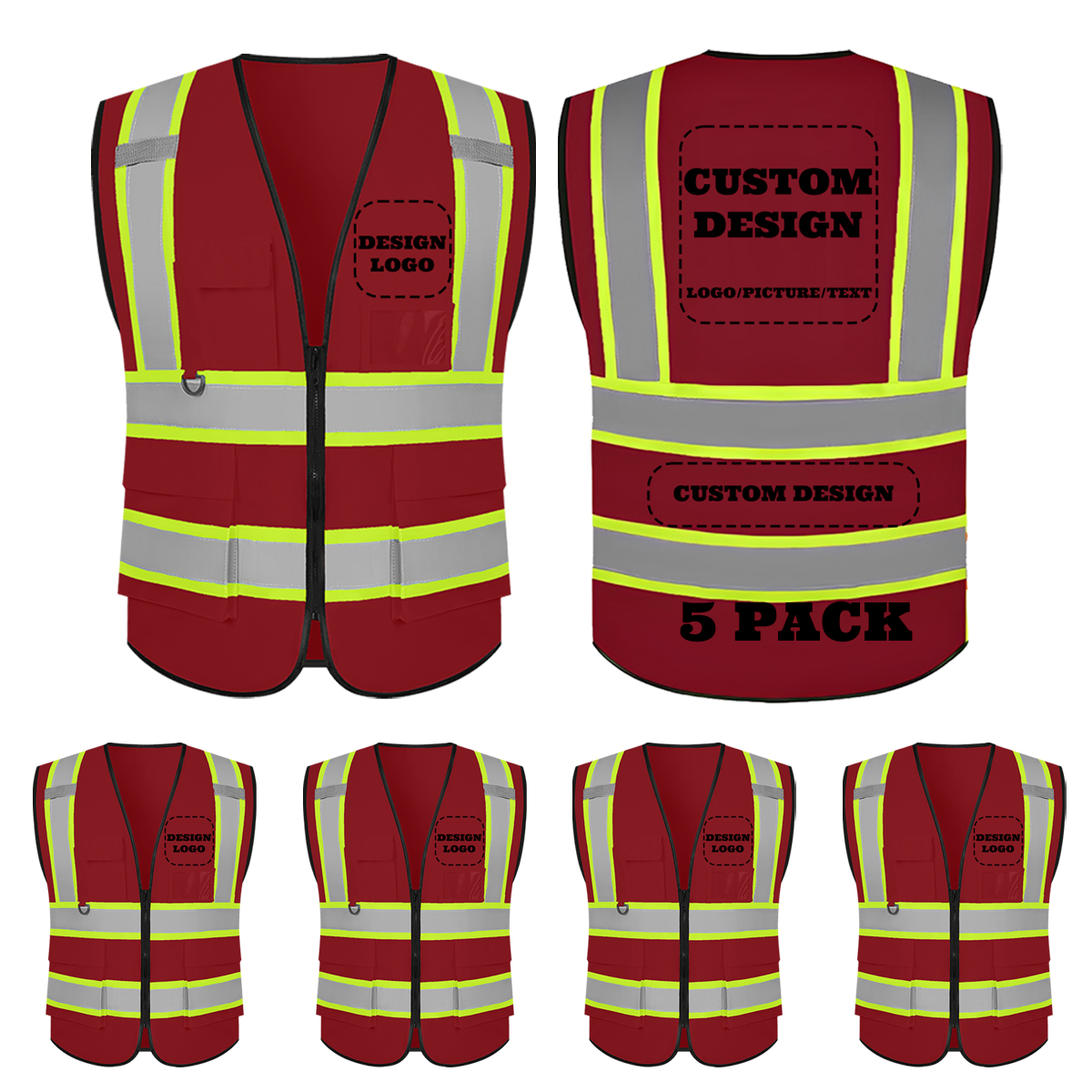 custom red safety vest 5 piece