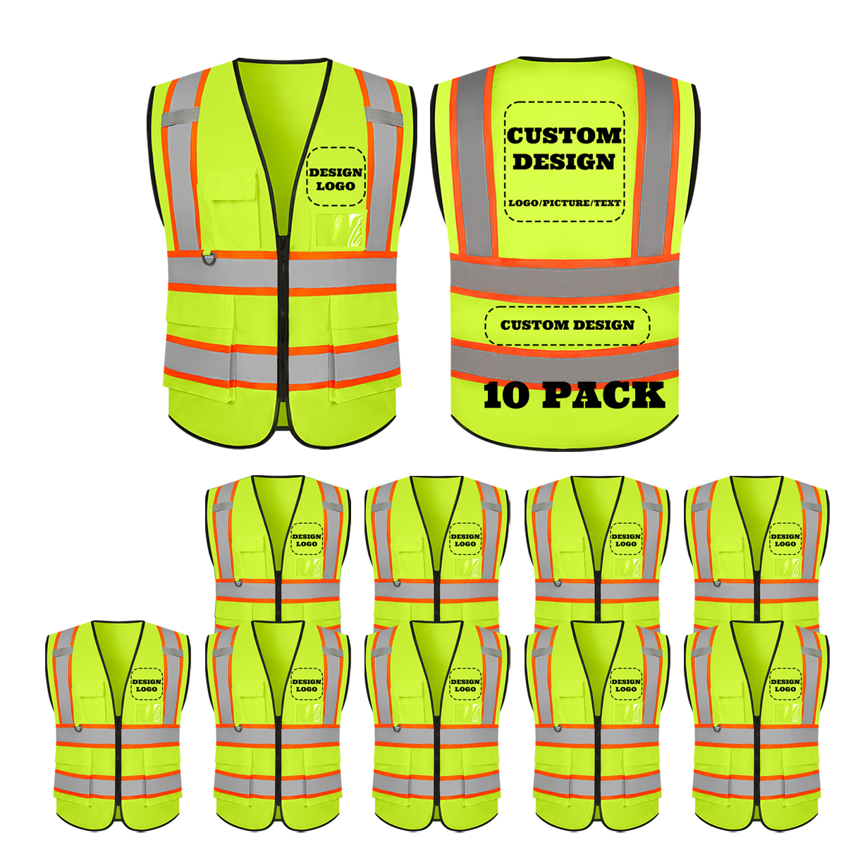 custom yellow safety vest 10 pack