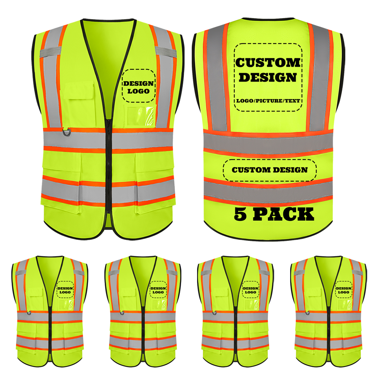 custom safety vest yellow 5 pack