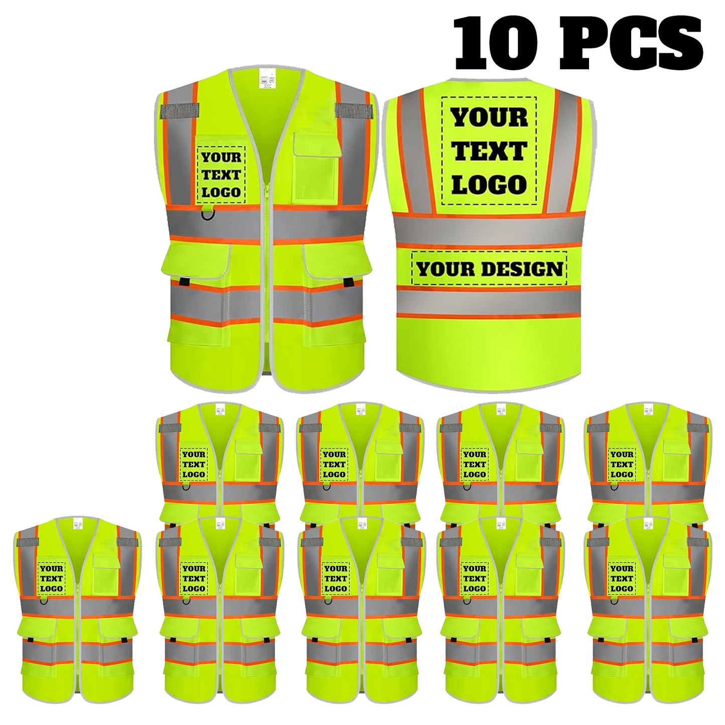 9 Pockets Custom Safety Vest Logo Hi Vis Reflective High Visibility Work Vest Class 2 Type R