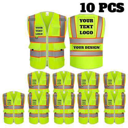 9 Pockets Custom Safety Vest Logo Hi Vis Reflective High Visibility Work Vest Class 2 Type R