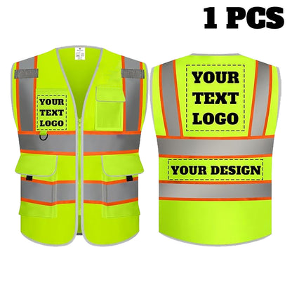 9 Pockets Custom Safety Vest Logo Hi Vis Reflective High Visibility Work Vest Class 2 Type R