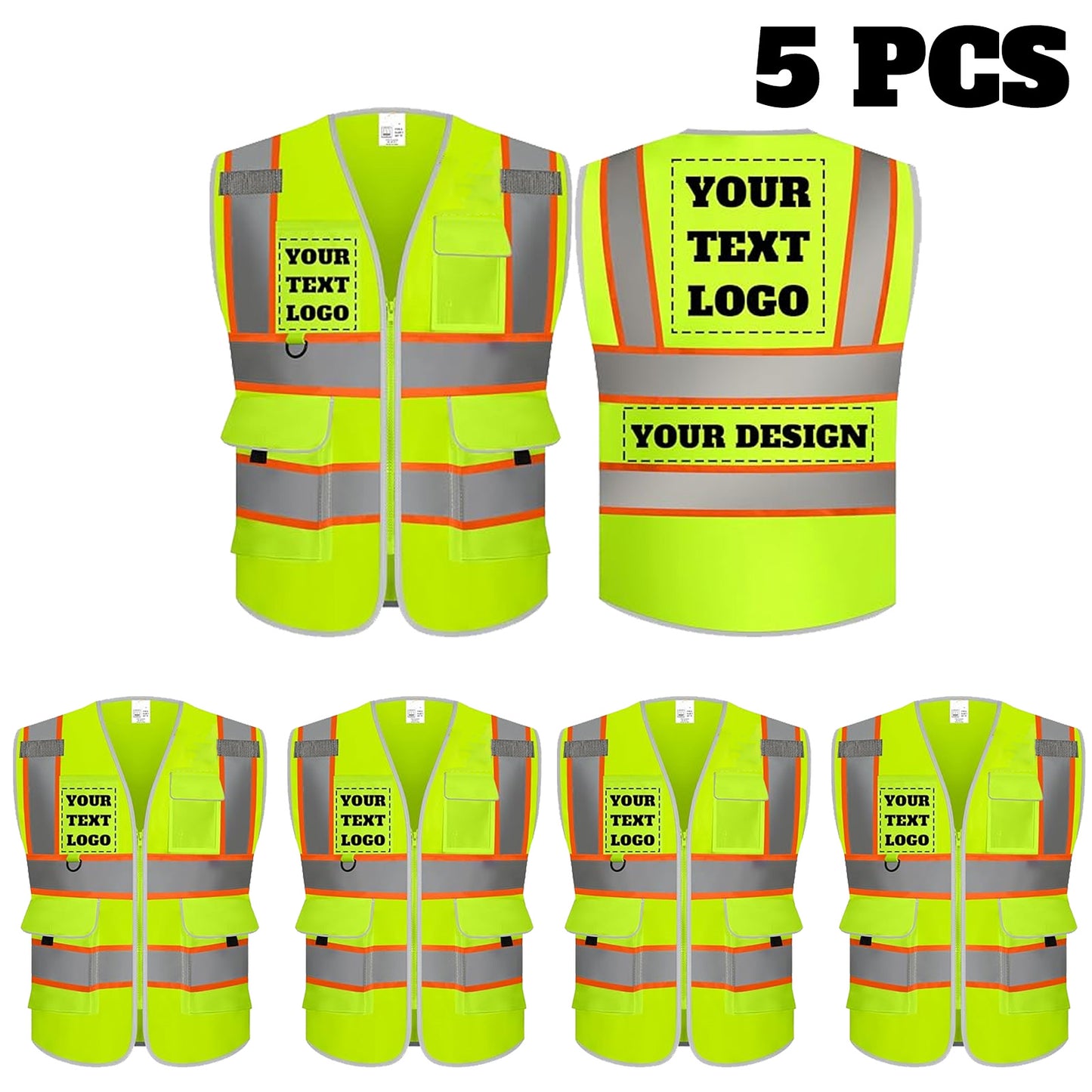 9 Pockets Custom Safety Vest Logo Hi Vis Reflective High Visibility Work Vest Class 2 Type R