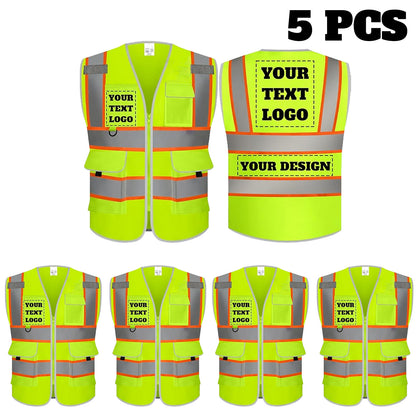 9 Pockets Custom Safety Vest Logo Hi Vis Reflective High Visibility Work Vest Class 2 Type R